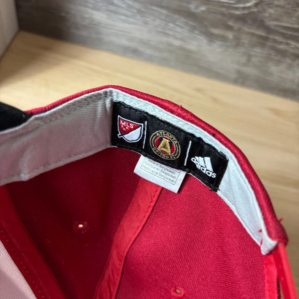 Atlanta United FC Hat Cap Strap Back Black Red Soccer MLS Faux Leather Adidas